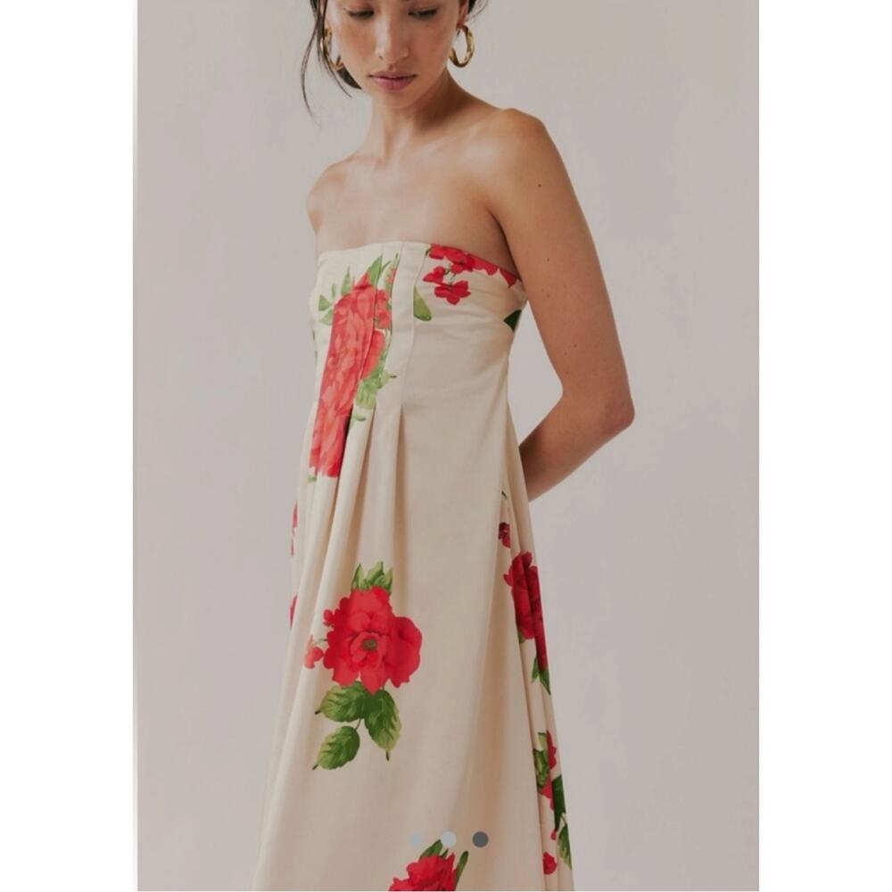 Free People Ethereal Satin Botanical Strapless Maxi Gown Dress Tea Combo Size XL - Picture 2 of 9